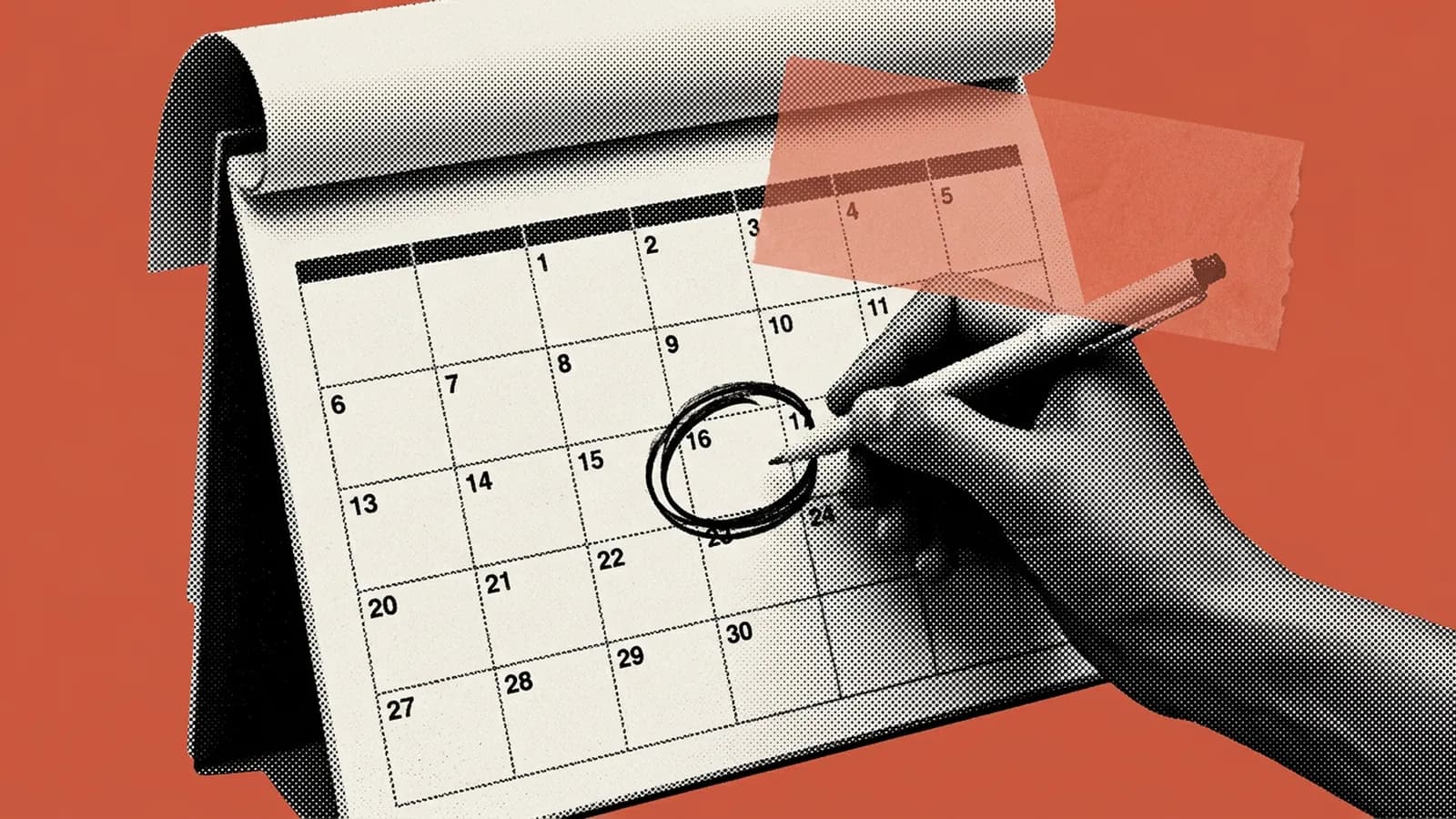 Рука отмечает дату в настольном календаре — конец пробного периода подписки